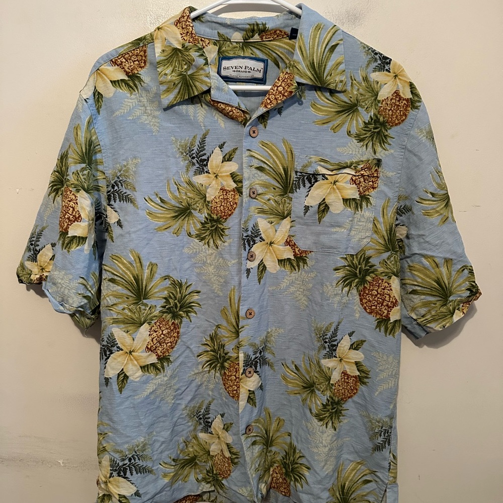 Seven Palm pineapple Floral Blue Hawaiian Shirt Men’s Small